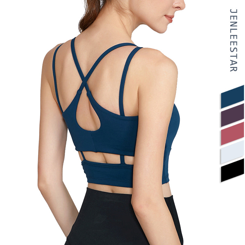 YWDJ Sports Bras for Women Women Beautiful Back Yoga Vest Running Underwear  Composite Fabric One-piece Sports Bra Navy XL 